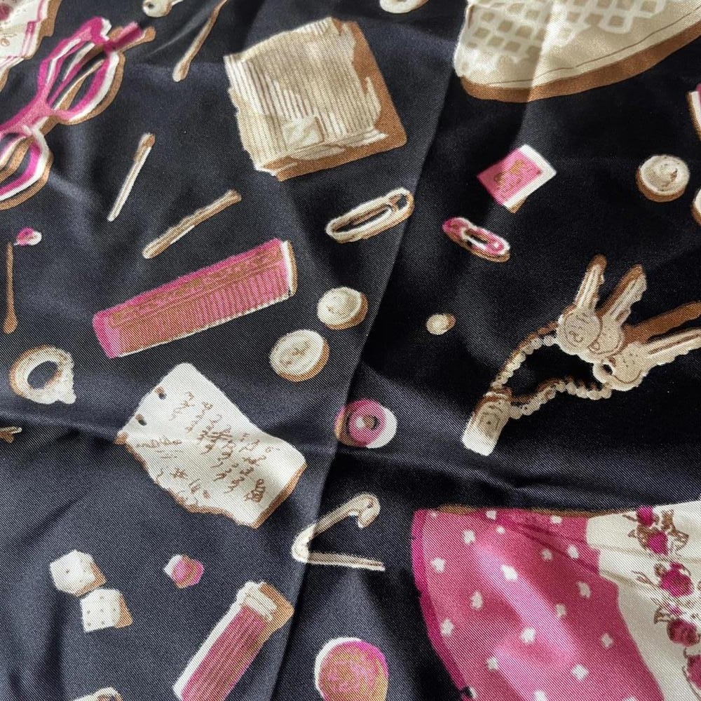 Talbots Black Pink Elegant Multicolor Print Silk Decorative Pattern Rectangle Sc - Picture 6 of 6